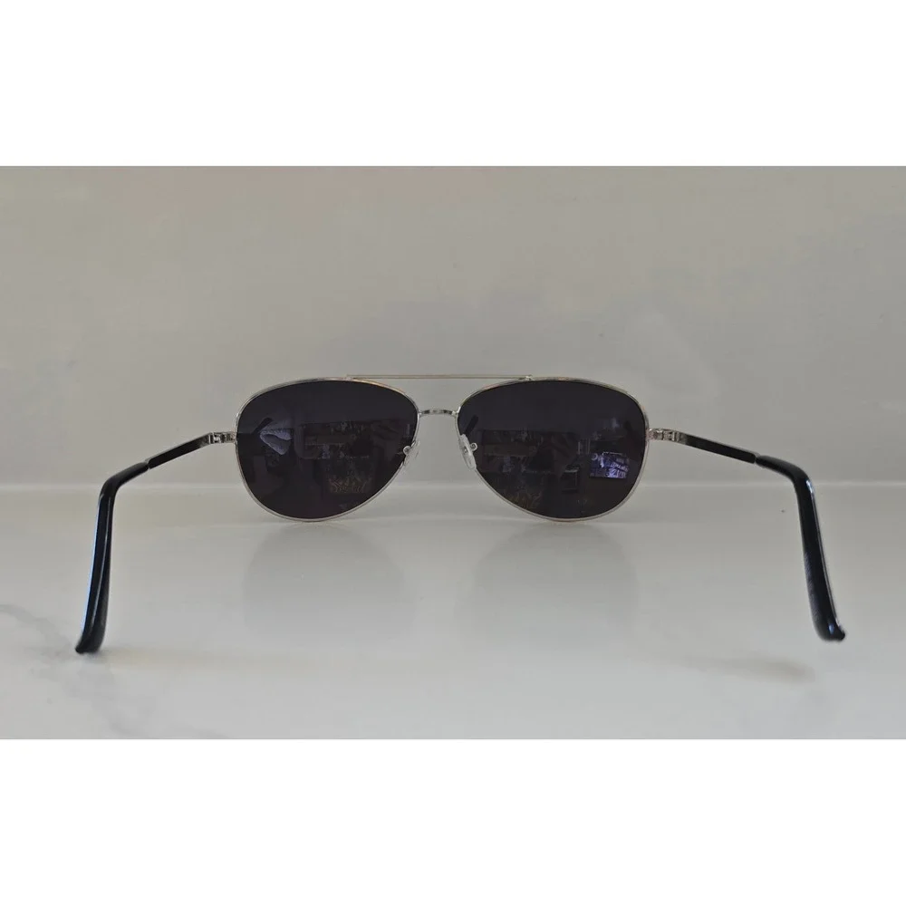 Silver Aviator Sunglasses Blue Mirrored Lens Metal Frame Double Bridge Classic